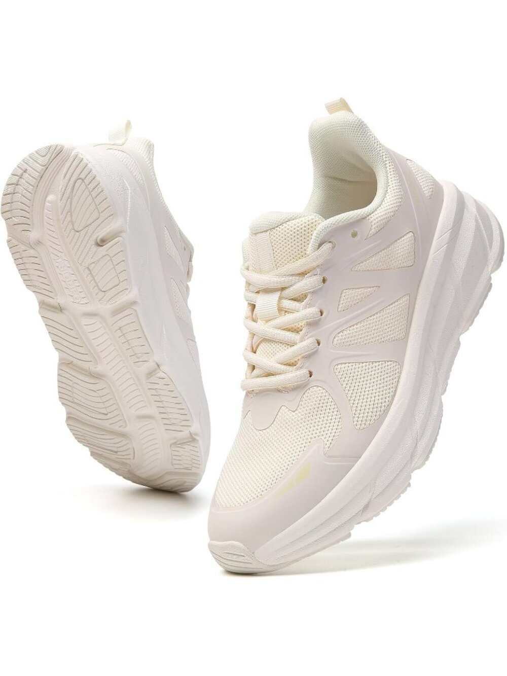 Women's Beige Running Shoes Lace-Up Tennis Workout Walking Shoes